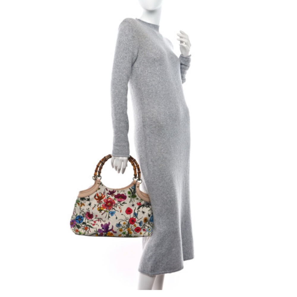 Gucci bamboo floral canvas bag, RARE - Picture 8 of 10